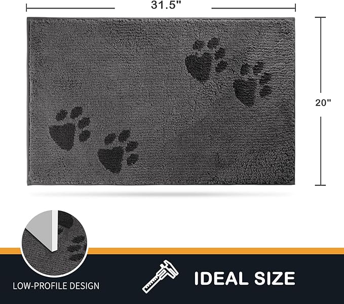 PURRUGS Dirt Trapping Door Mat 20" x 31.5", Non-Skid/Slip Machine Washable Microfiber Entrance Rug, Shoes Scraper, Dog Doormat, Super Absorbent Floor Mat for Muddy Wet Shoes and Paws, Grey