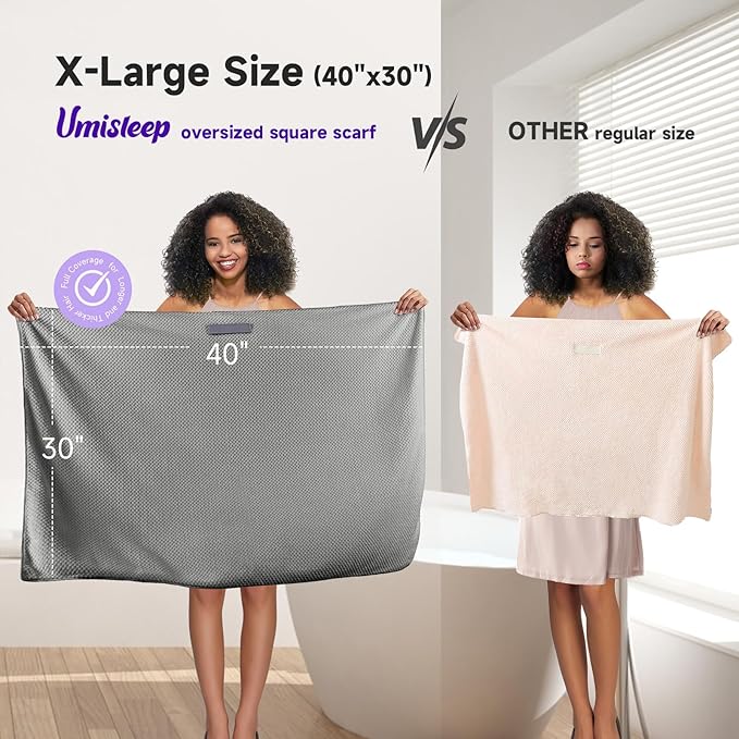 Extra Large Microfiber Hair Towel for Women Curly, Long, Thick Hair, 2 Pack Ultra Absorbent Hair Drying Towel Wrap, Super Soft Anti Frizz Hair Turban with Elastic Loop (Grey, Camel)