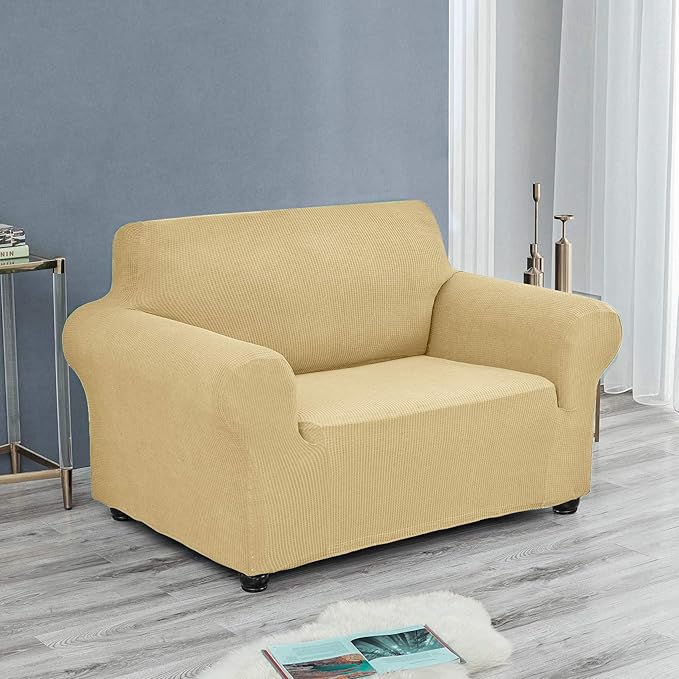 Joccun Stretch Chair Couch Cover,1-Piece Sofa Slipcover Spandex Jacquard Fabric Sofa Covers with Elastic Bottom,Washable Furniture Protector for Dogs,Cats,Kids(Armchair,Champagne)
