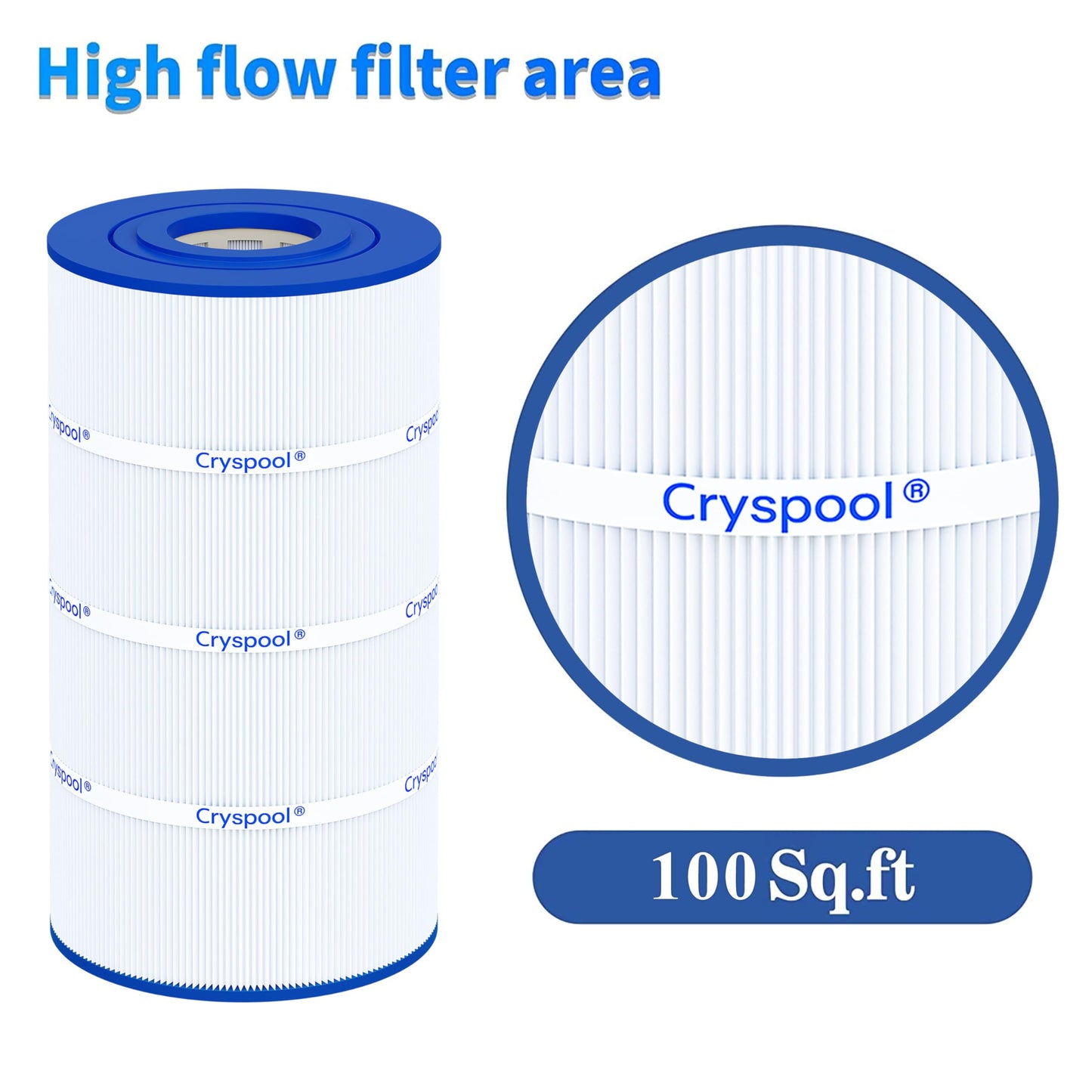 Cryspool® C100S Filter Compatible with CX100XRE, C100S, SwimClear C100S, PA100S, C-9440, 100 Sq. Ft Pool Filter Cartridge, 1 Pack