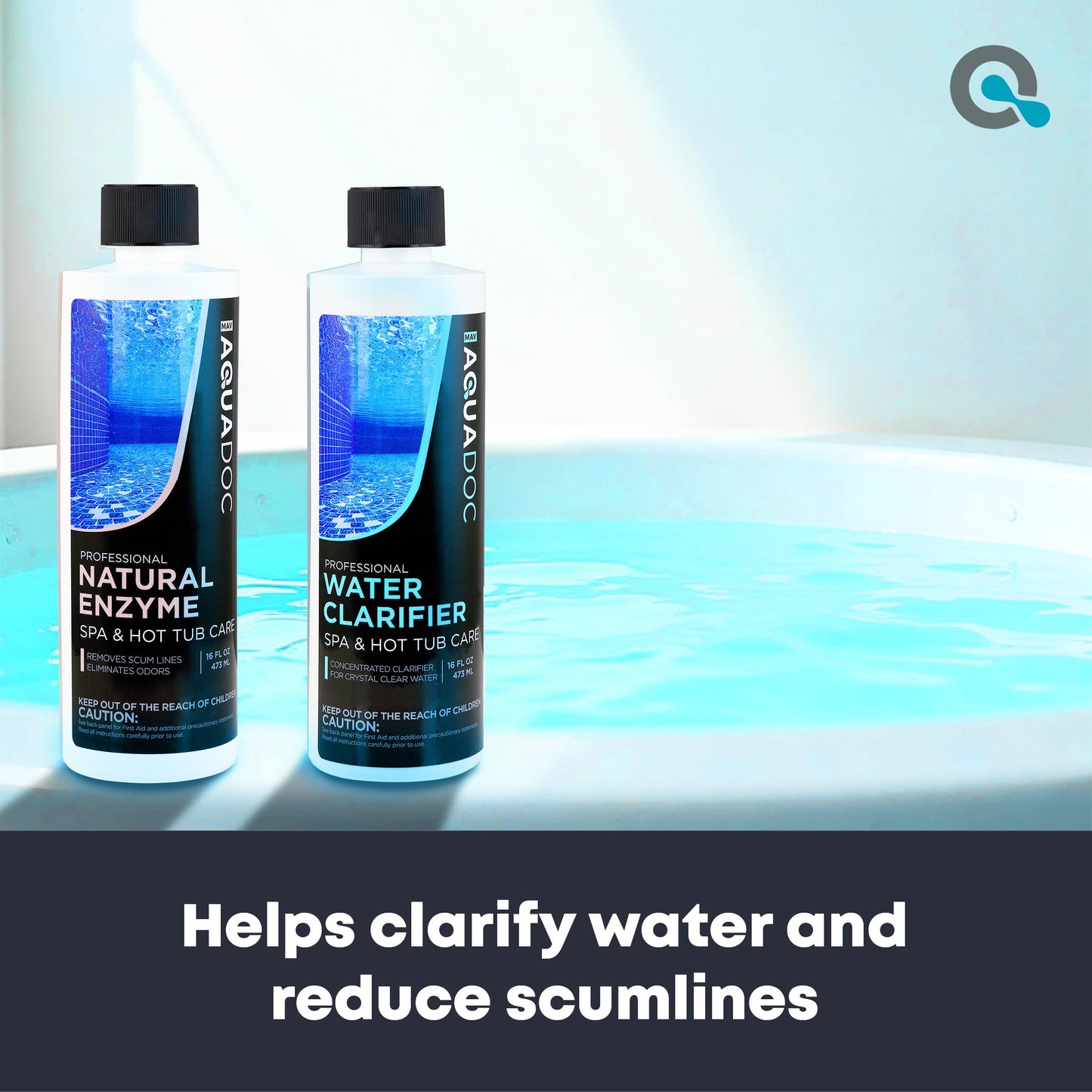 AquaDoc Spa Enzyme and Spa Clarifier Bundle - Includes 16oz Enzyme Cleaner and 16oz Hot Tub Water Clarifier - Hot Tub Chemicals Made in USA