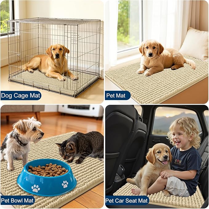 OLANLY Dog Door Mat for Muddy Paws 47x20, Ultra Absorbent Chenille Mud Doormat, Non-Slip Washable and Dirt Trapping Doormat for Indoor Entryway, Quick-Dry Indoor Pet Bed Mats for Dogs, Sand