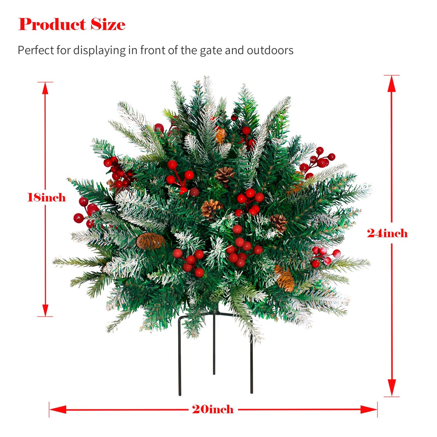 2 Pack Lighted Artificial Christmas Urn Filler, Battery Operated Pre-lit Xmas Pine Trees, Tripod Stake and 60 LED Lights, Holiday Porch Decorations for Porch, Yard, Garden, Flower Beds（Warm White）