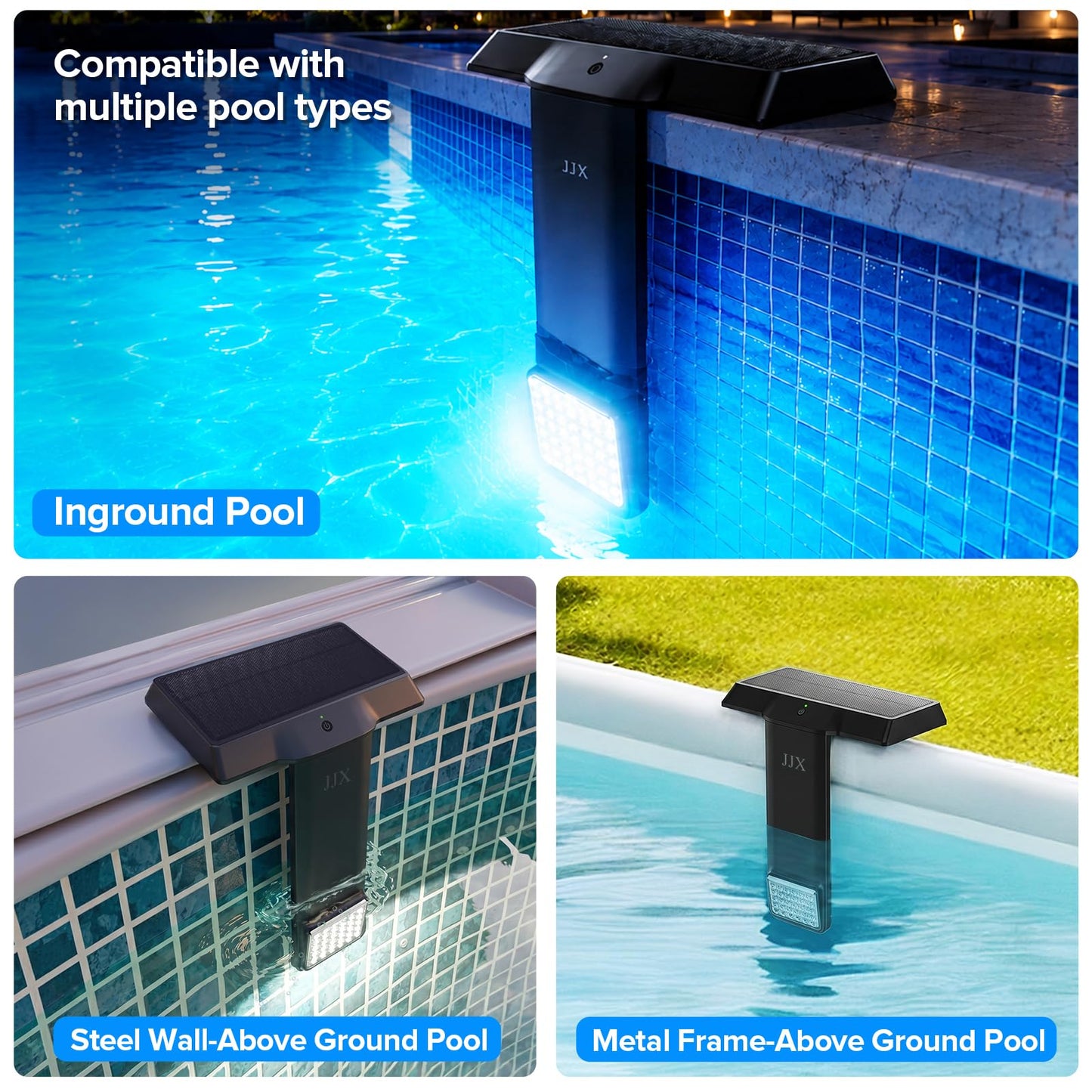JJX Solar & USB Rechargeable LED Pool Lights for Inground and Above Ground Pools, 20 Colors 3 Lighting Modes with Timer & Remote Control, IP68 Waterproof Pool Lights Solar Powered