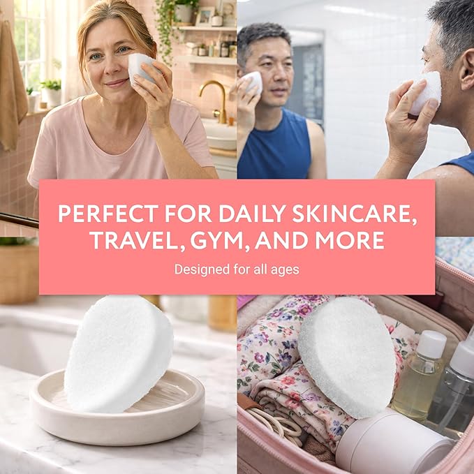IMPRESA Facial Exfoliating Pads - Deep Cleansing Facial Sponges - Daily Exfoliation Face Scrubbers - Extra Thick Face Sponge - White, Pack of 10