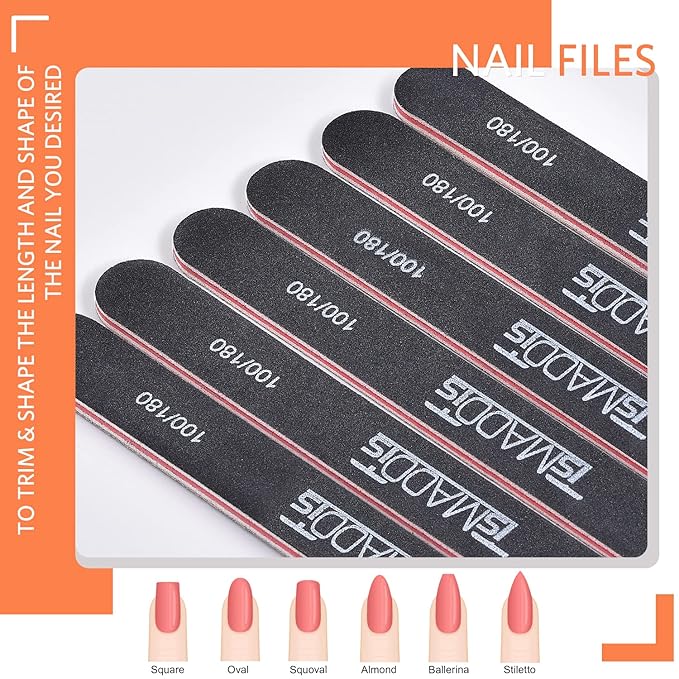 TsMADDTs Nail Files and Buffers, Professional Manicure Tools Kit Rectangular Art Care Buffer Block Tools 100 180 Grit 12 pcs(Black)