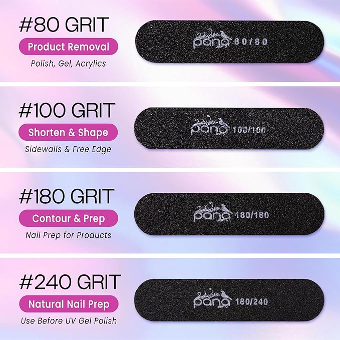 25PCS Mini Size PANA Professional Double Sided Nail Files - Black, 180/180 Grit - Emery Board Nail Buffering File Manicure Pedicure Nail Polisher Washable
