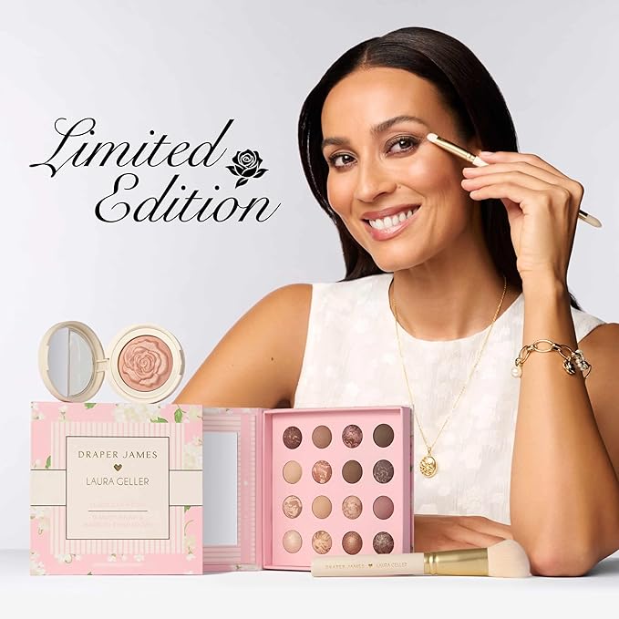 LAURA GELLER NEW YORK Dual-Ended Eyeshadow Brush - Flat Packing & Fluffy Blending Brush for Baked & Pressed Eyeshadow - Limited Edition Draper James Design