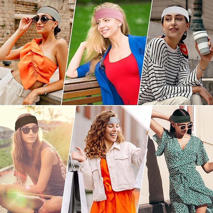 Ztomine Headbands for Women, 8pcs Stretchy Non Slip Soft Cotton Cloth Hair Bands for Sports, Workout, Yoga and Running