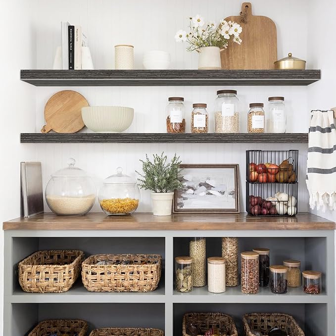 QEEIG Floating Shelves for Wall 47.2" Extra Long - Wall Mounted Shelf Bathroom Kitchen Living Room Bedroom Farmhouse Home Decor Display Bookshelf Large 47.2 x 9.3 inch Set of 2, Grey (008-120GY)