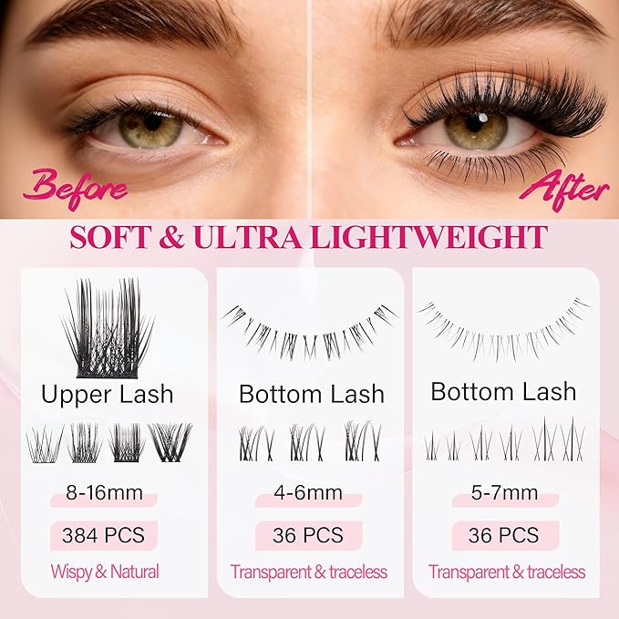 Foxy Beauty Natural Lash Clusters - Wispy & Fluffy Lash Clusters WideSpan Eyelash Clusters Lash Extension with FREE Bonus Lower Lashes