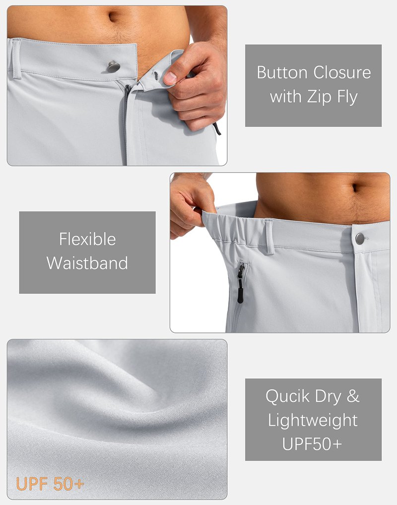 Pudolla Men's Hiking Cargo Shorts 9" Lightweight Outdoor Work Shorts for Men Travel Golf Camping Casual with 5 Zipper Pockets(Bright Grey Large)