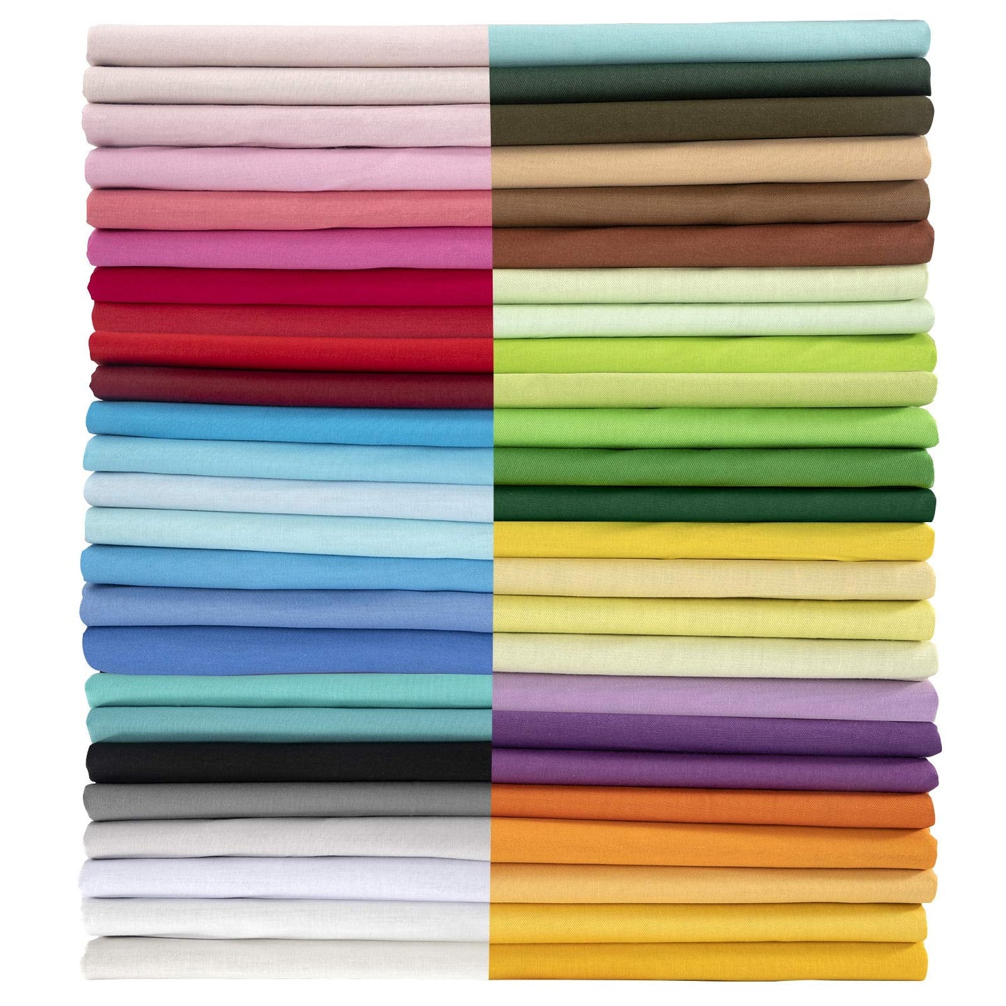 Aubliss 50pcs 100% Cotton Fabric Bundle 10" x 10" PreCut Fat Squares Sheets Printed Floral Sewing Supplies for Patchwork Sewing DIY Crafting Quilting Fabric (50PCS 10"x10", Solid)