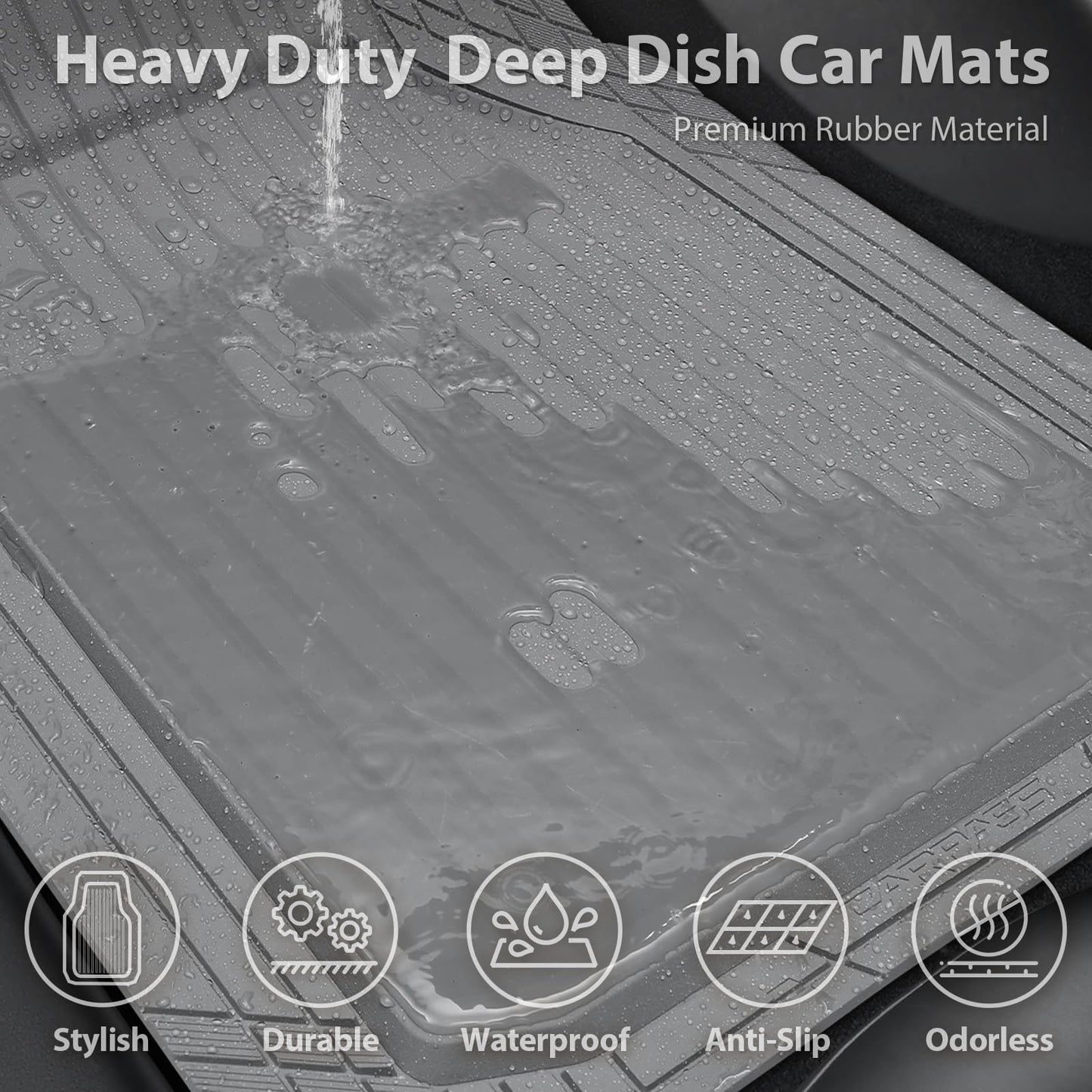 CAR PASS Heavy Duty Rubber Floor Mats for Car, Waterproof Liner Deep Dish Car Mats Full Sets, Universal Trim to Fit for SUV Truck Sedans Vans, All Weather Automotive Floor Mats 3pcs, Solid Gray