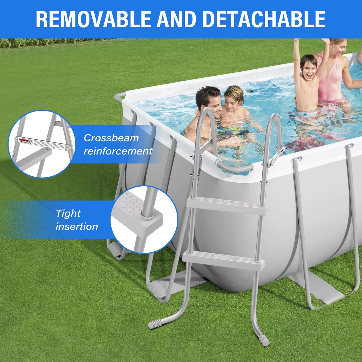 TIXANF 33" 2-Step Steel Frame Above Ground Swimming Pool Ladder,Heavy Duty Double Sided Removable Pool Steps,Pool Ladder Steps with Non-Slip Plastic Steps for Entry and Exit
