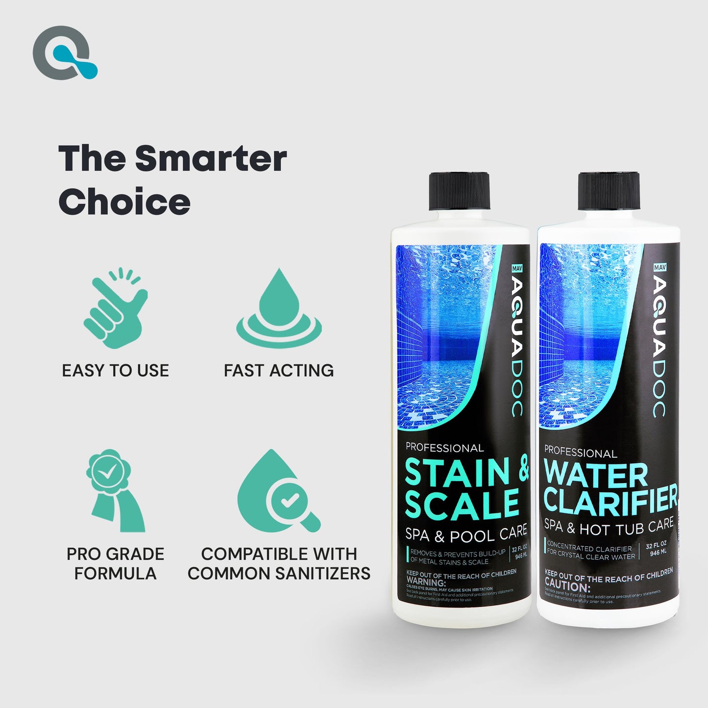 AquaDoc Spa Clarifier and Hot Tub Stain and Scale Control Bundle - Includes 32oz Hot Tub Clarifier and 32oz Spa Stain and Scale Remover - Made in USA