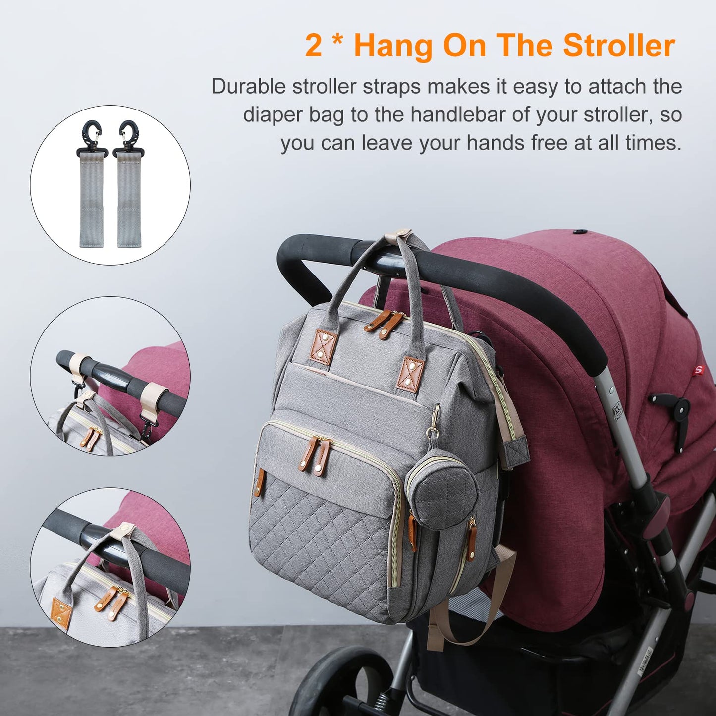 Lamroro Diaper Bag with Changing Station, Waterproof 3 in 1 Baby Diaper Backpack with Foldable Changing Pad, Large Travel Back Pack for Baby Girl Boy, Grey