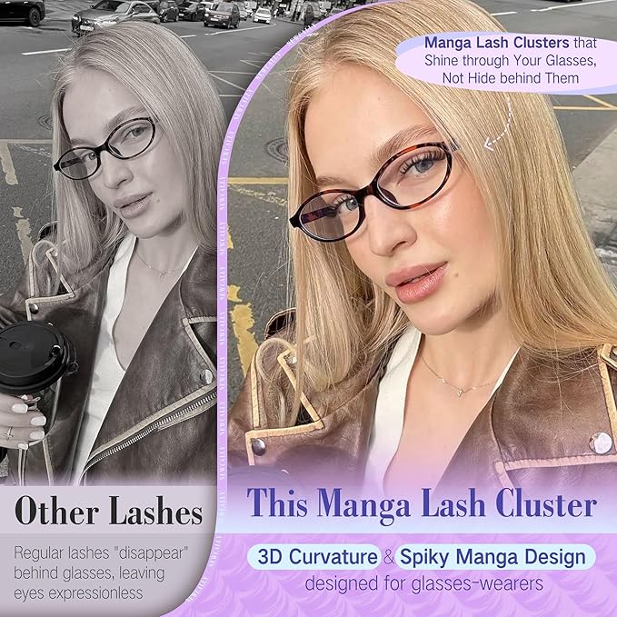 Bunny Manga Lash Clusters Wispy Spikes Eyelash Clusters Anime Fairy Cluster Eyelash Extensions Natural 8-16MM Individual Lashes CD-Curly DIY Lash Extension at Home by Newcally