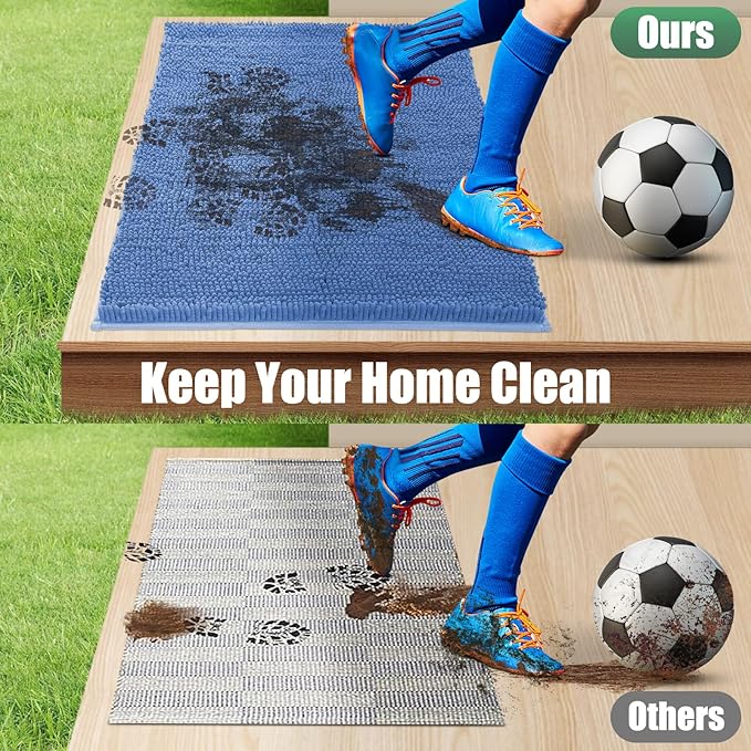 IM HOME Chenille Absorbent Outdoor Doormat 48" x 30", Washable Muddy Door Mats for Dog Non Slip Indoor Doormat Dog Mat for Muddy Paw Front Inside Doormats for Entryway Cornflower Blue