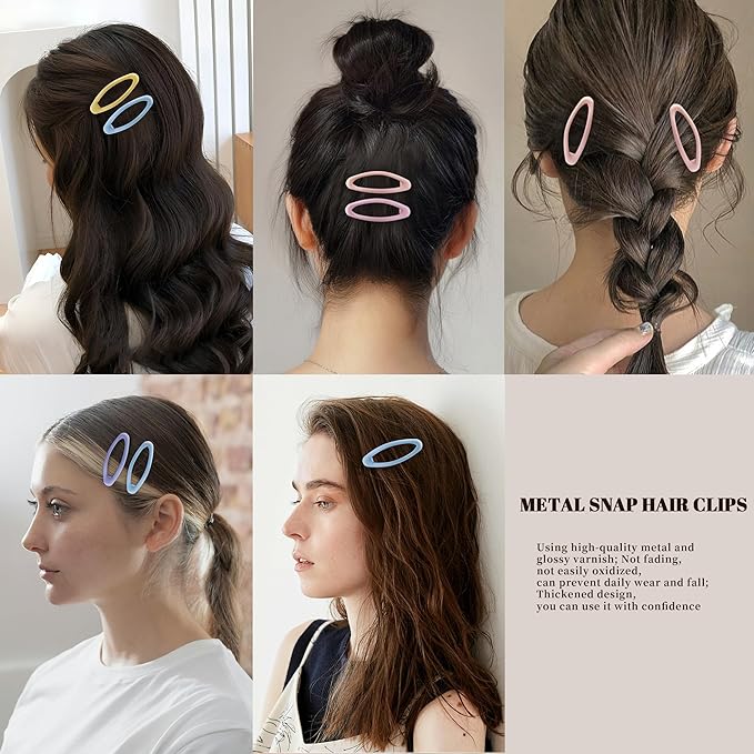 20PCS Oval Metal Snap Clips for Women No Slip Small Barrettes for Thin Fine Hair,Matte Blue Yellow Purple Pink