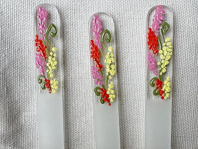 Hand-Painted Pastel Snapdragons Glass Nail File Ã¢ÂÂ Czech Crystal Manicure Tool, Gentle Durable Nail Care Gift for Women