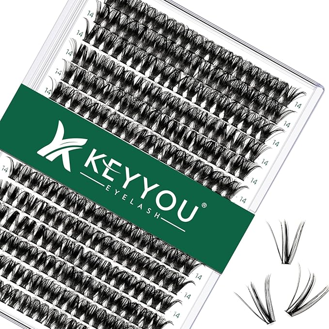 KEYYOU Lash Clusters 300pcs Individual Lashes 50D 0.07D Curl 14mm DIY Eyelash Extension Large Tray Volume Soft&Natural Cluster Lashes(50D-0.07D,14Ã¯Â¼Â