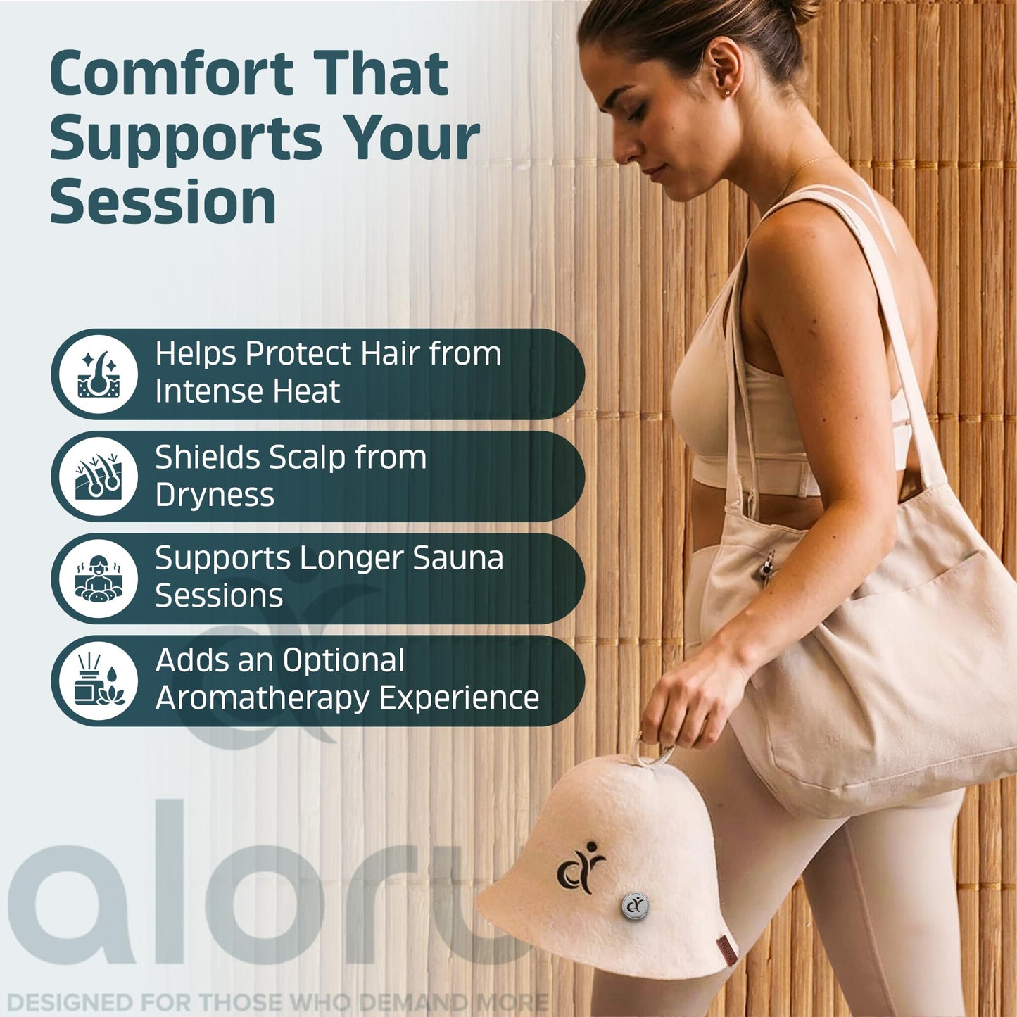 100% Merino Wool Sauna Hat for Women & Men with Aroma Diffuser, Ultra Soft Heat Protection for Hair & Scalp, Lightweight Merino Wool Sauna Cap, Hanging Loop & Storage Bag Included