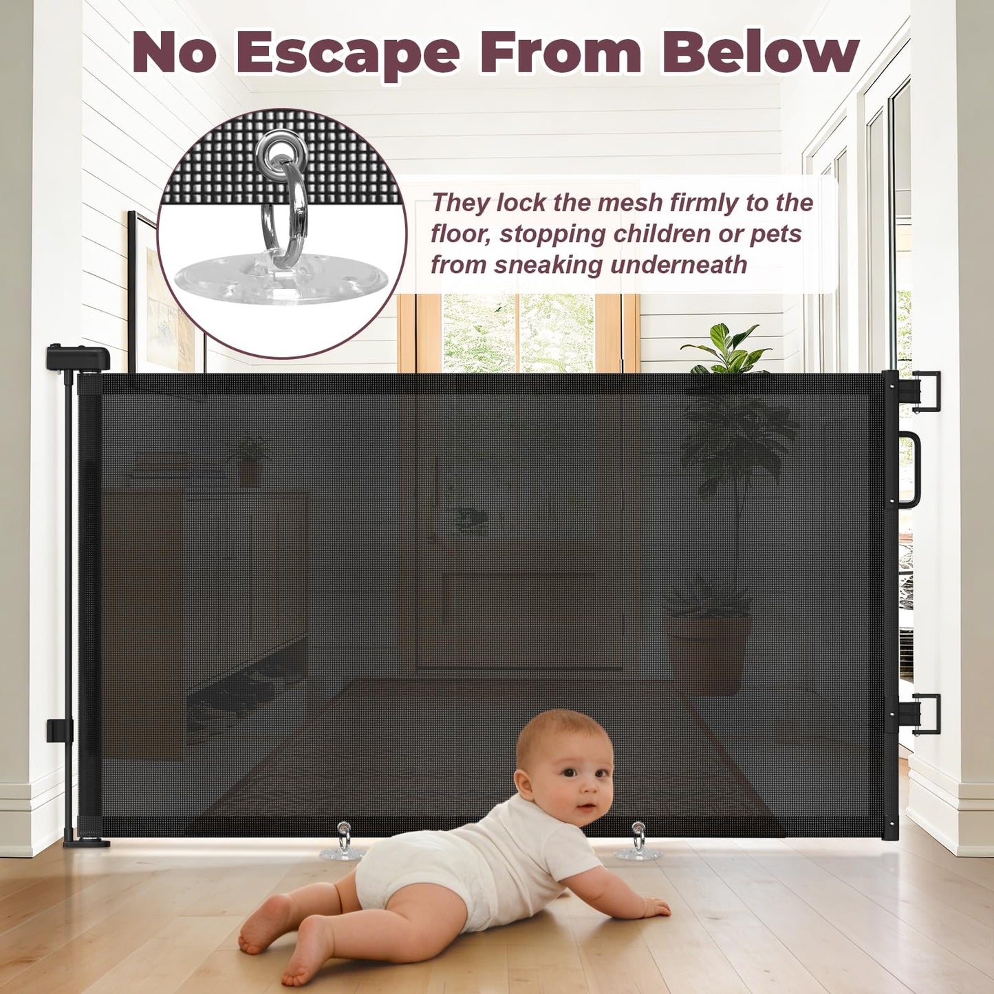 Retractable Baby Gates for Doorways, 58" Extra Wide Mesh Child Dog Gate for Stairs, 34" Tall Toddler Pet Gate Indoor and Outdoor, Easy Install, Essential for Home Safety, Black
