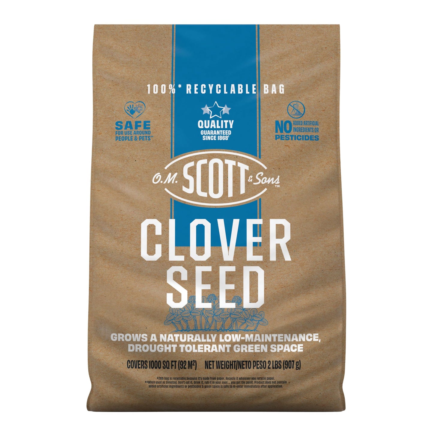 O.M. Scott and Sons Clover Seed - Lawn Seed Grows a Naturally Low Maintenance, Drought-Tolerant Lawn, 1,000 sq. ft., 2 lb.