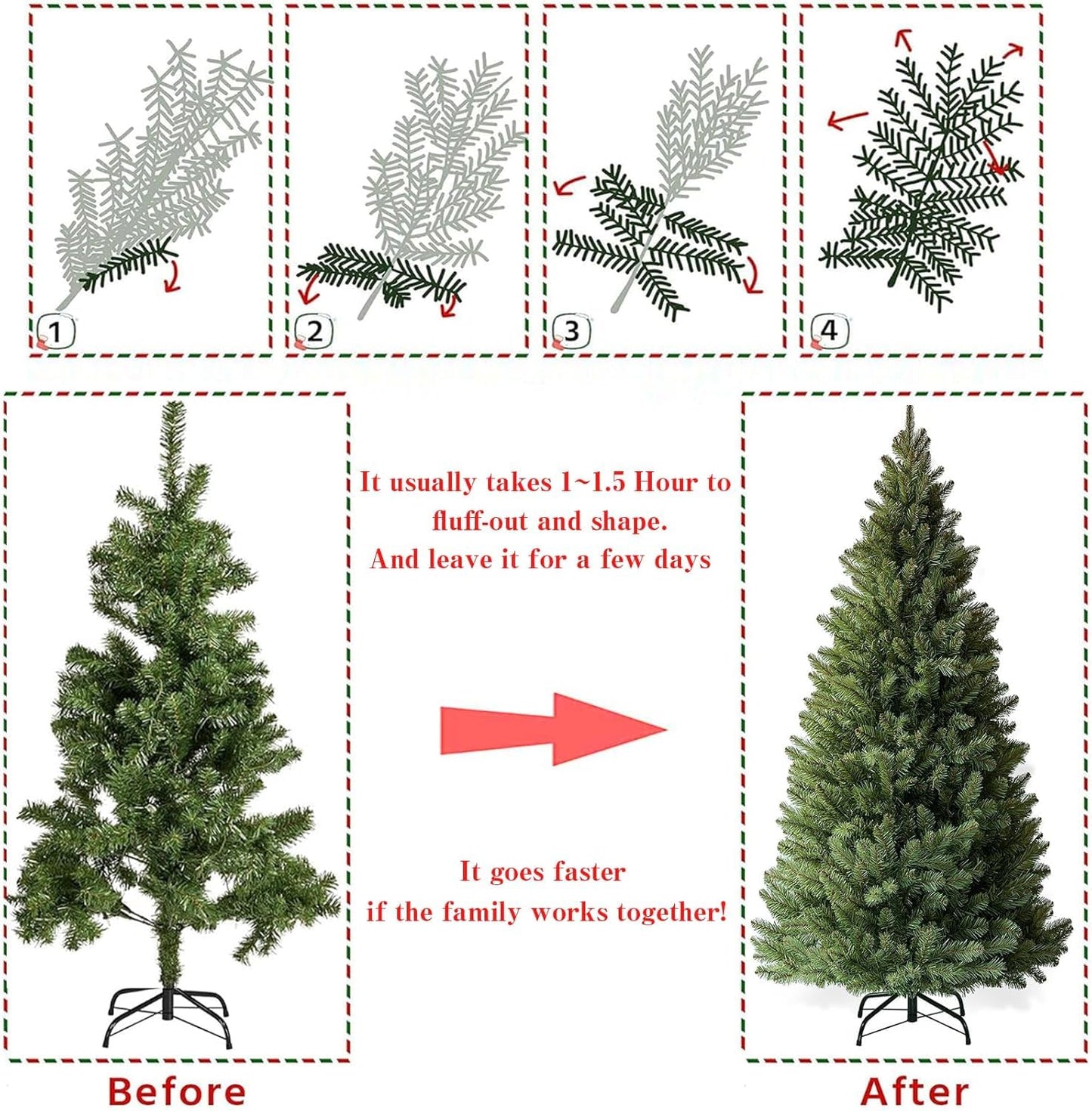 6ft Artificial Christmas Tree Premium Pine Xmas Tree with 1000 Branch Tip, 1 Minute Christmas Tree Unlit Realistic Holiday Party Decor for Home Office, Foldable Stand, Easy Assembly