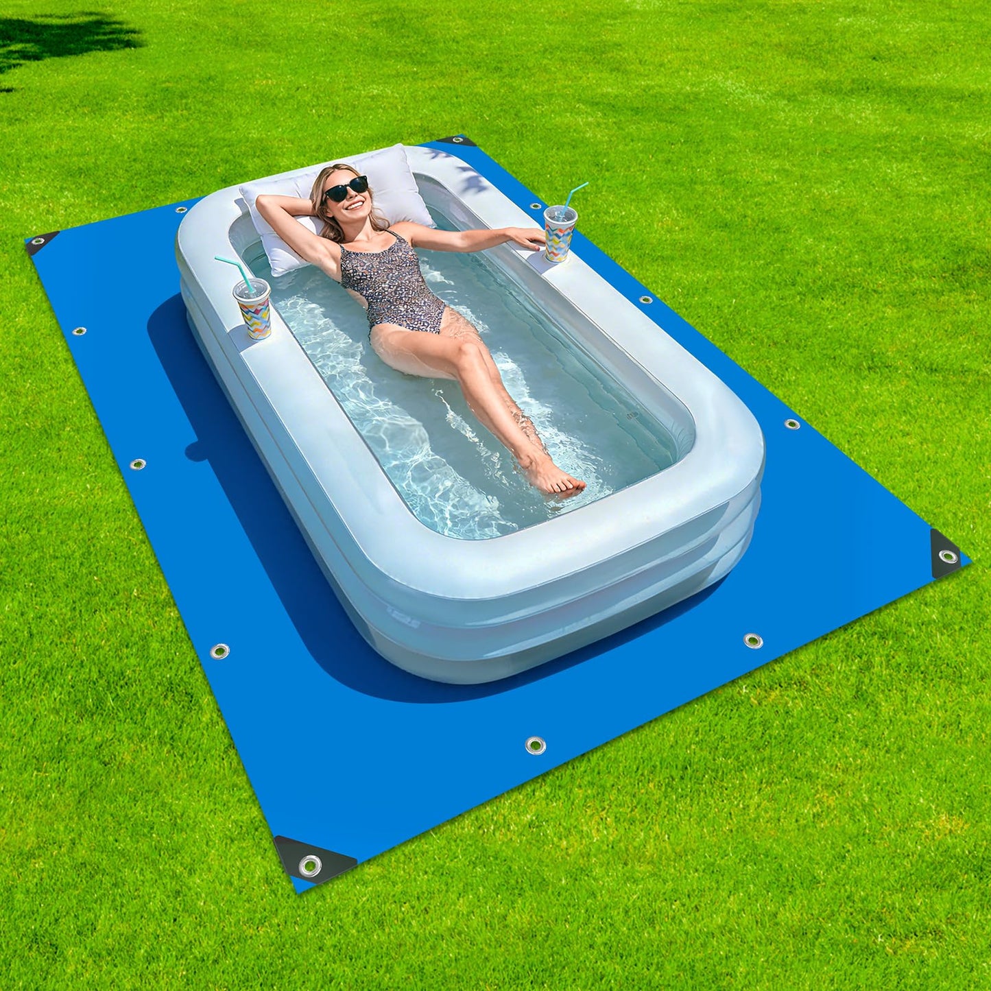 Protection Tarp for Inflatable Tanning Pool Lounger Float 86.6"x62.9" Adults Pool Floats Pad Rectangle Inflatable Pool Liner Pad for Sunbathing Water Bed Lounge Tanning Chair Thickened Mat