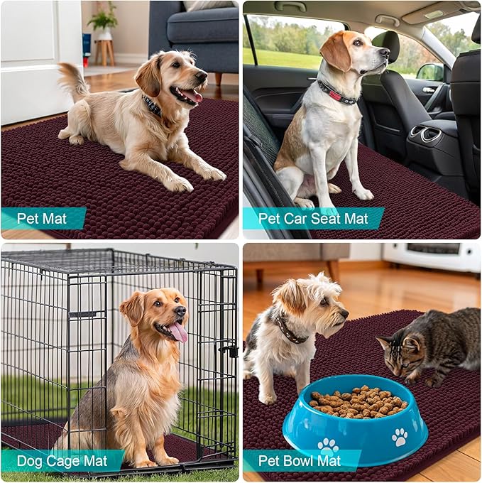 OLANLY Dog Door Mat for Muddy Paws 47x32, Absorbs Moisture and Dirt, Absorbent Non-Slip Washable Doormat, Quick Dry Chenille Mud Mat for Dogs, Entry Indoor Entryway Carpet for Inside Floor, Russet