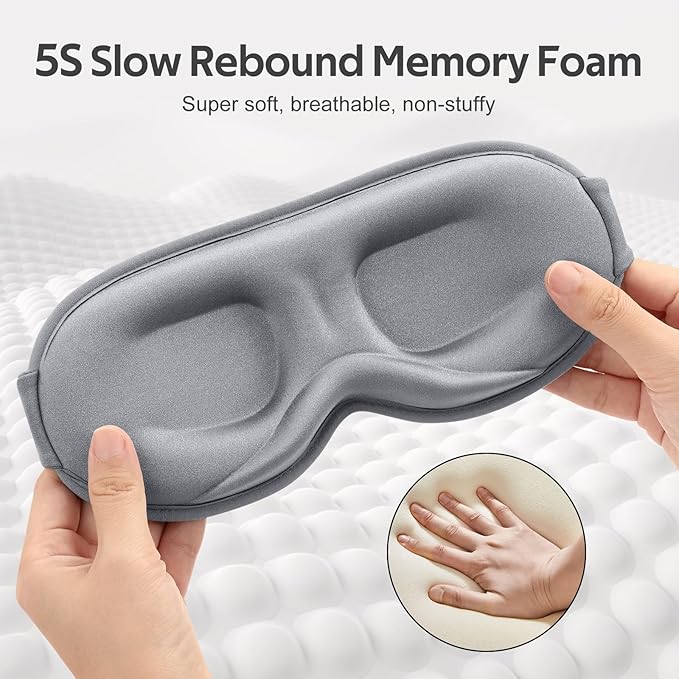 Sleep Mask for Men Women - 100% Blackout Cooling Eye Masks for Sleep - 3D Sleeping Mask for Side Sleepers - Zero Pressure Lash Extensions Eye Cover Shade for Airplane Travel Essentials, Grey