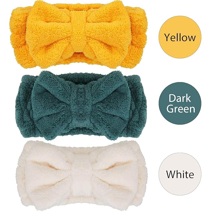3 Pieces Wash Face Headband Makeup Spa Headband Towel Terry Hair Bands Microfiber Bowtie Shower Facial Adjustable HairBand for Women (Pink, Blue, White)