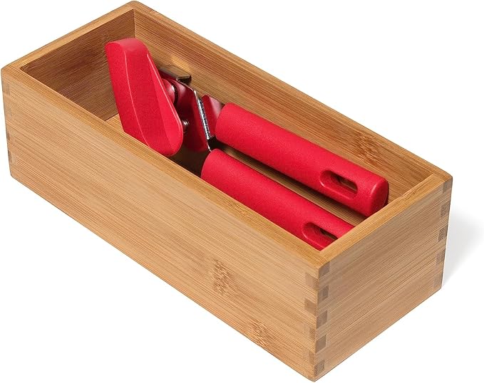 Lipper International Bamboo Wood Utensil Holder Storage Box for Cooking Tools, Makeup, or Office Supplies, 4" x 9 1/4" x 3"
