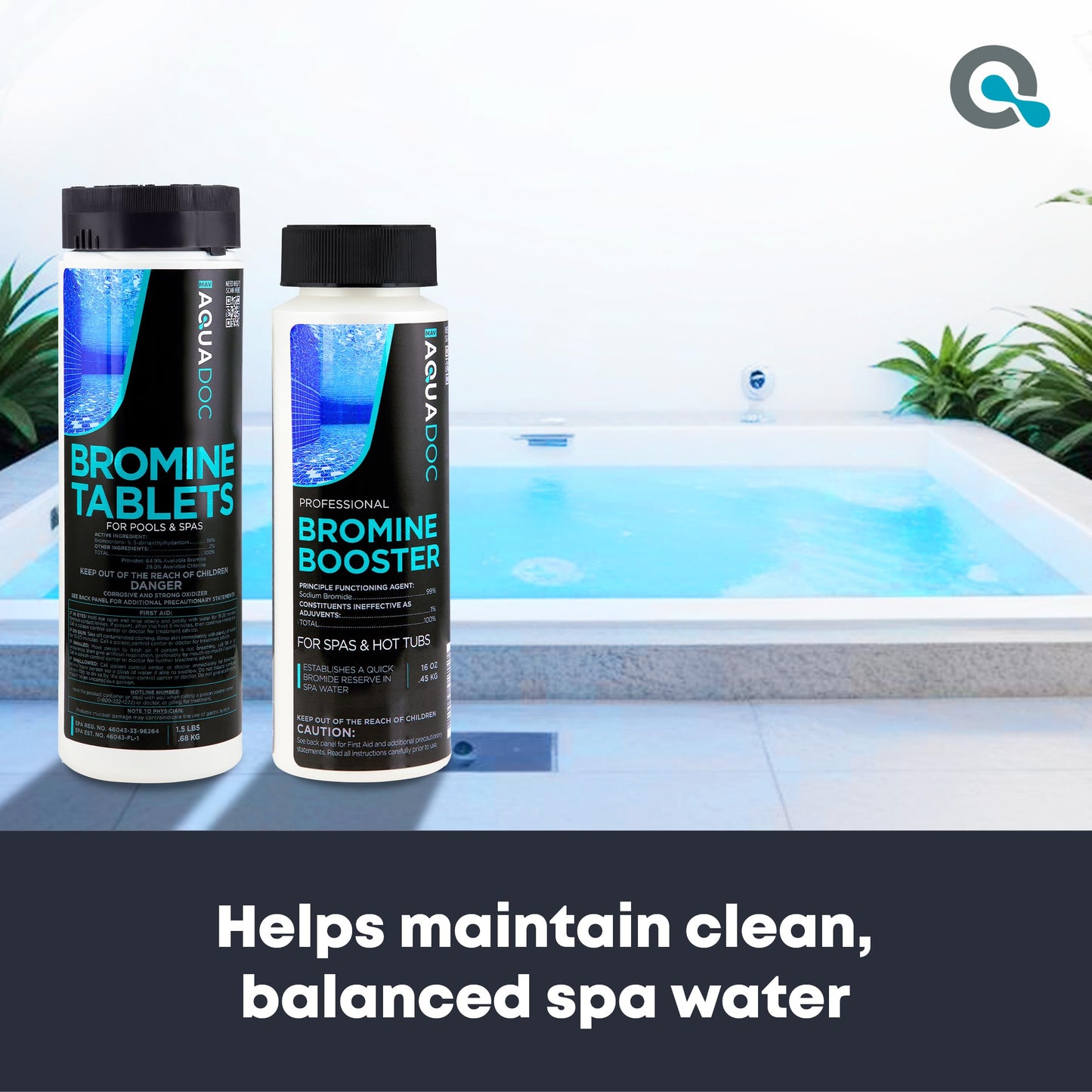 AquaDoc Bromine Tablets and Booster Bundle for Spa Hot Tubs - Includes 1.5lb Spa Tablets and 1lb Bromine Booster - Made in USA