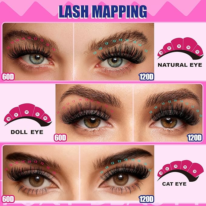 Lash Clusters Kit Lashes Fluffy Lash clusters Thick Lash Extension Kit D Curl DIY False Eyelashes with Bond and Remover 60D 120D