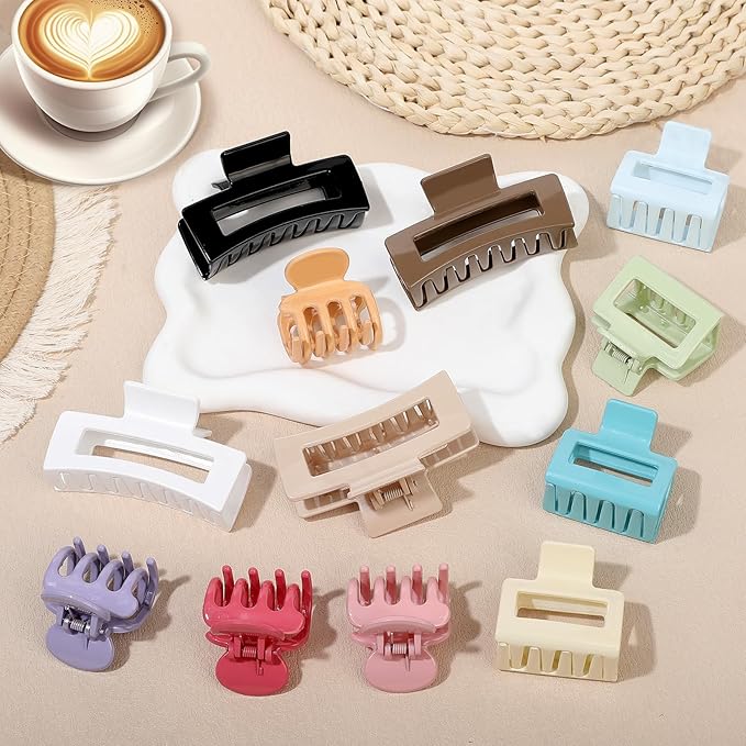 12 Pcs Hair Clips for Women 3 Styles Small Medium Large Claw Clips for Thin Thick Curly Hair, Strong Hold & Non-Slip Clips, Stylish Hair Accessories Ideal Gifts for Women (Gloss Colorful)