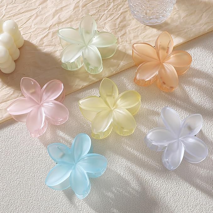 Flower Hair Clips for Women 6 Pcs Hawaiian Large Claw Clips Plumeria Medium Hair Claw Clips for Thick Thin Hair Hibiscus Tropical Beach Hair Accessories for Women Girls and Girls-Ice Cream