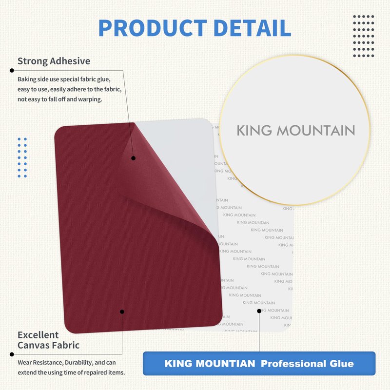 KING MOUNTAIN Canvas Repair Patch 5×8 Inch 8 Pcs Self-Adhesive Waterproof Fabric Patch for Sofas, Tents, Furniture,Tote Bags, Car Seats (Burgundy)