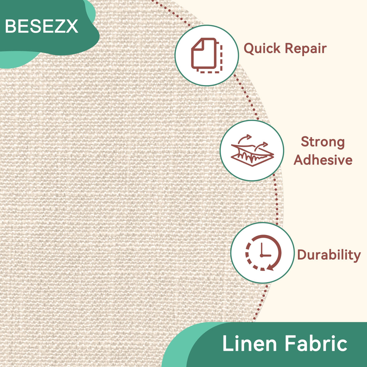 Besezx Linen Fabric Repair Tape, 3x79 Inch Self Adhesive Repair Patches, Couch Fabric Tape for Furniture, Sofa, Chair, Upholstery.(Beige)