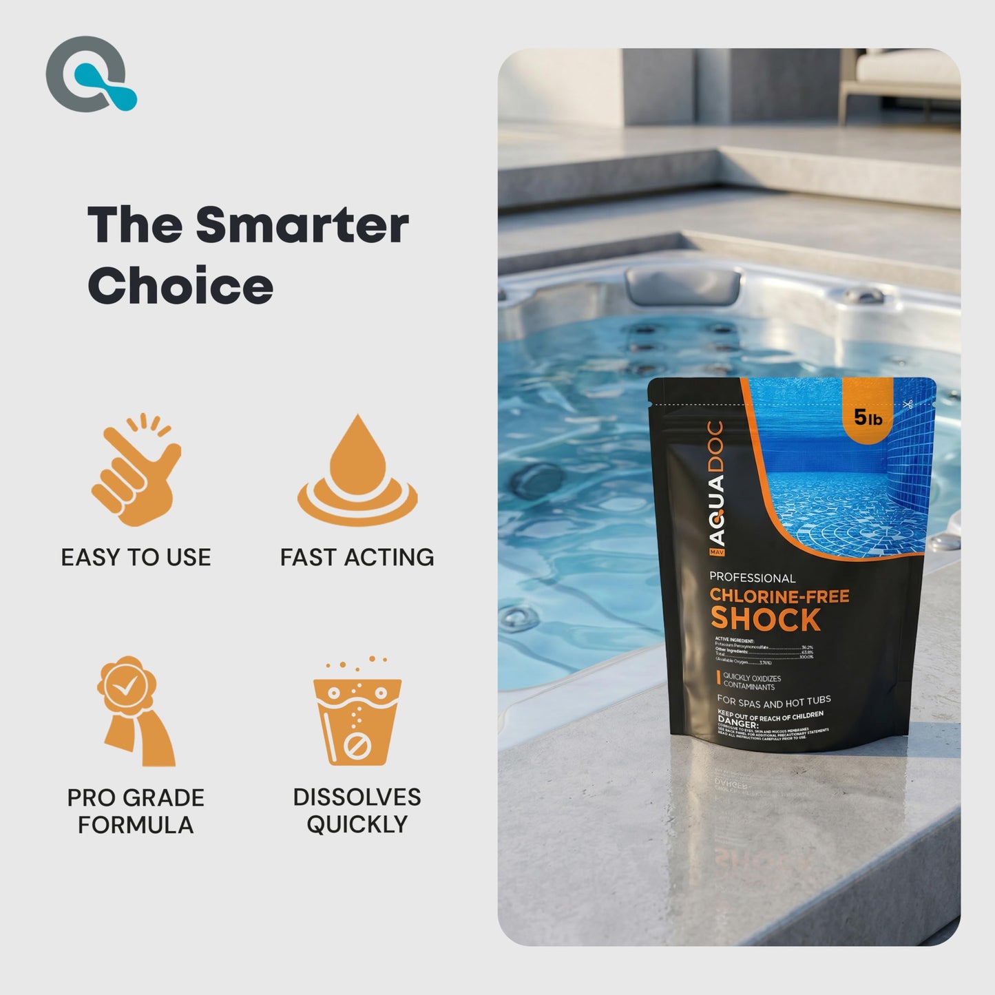 AquaDoc Non Chlorine Hot Tub Shock - 5 lb - Oxygen Based Spa Oxidizer to Support Bromine and Chlorine - Made in USA