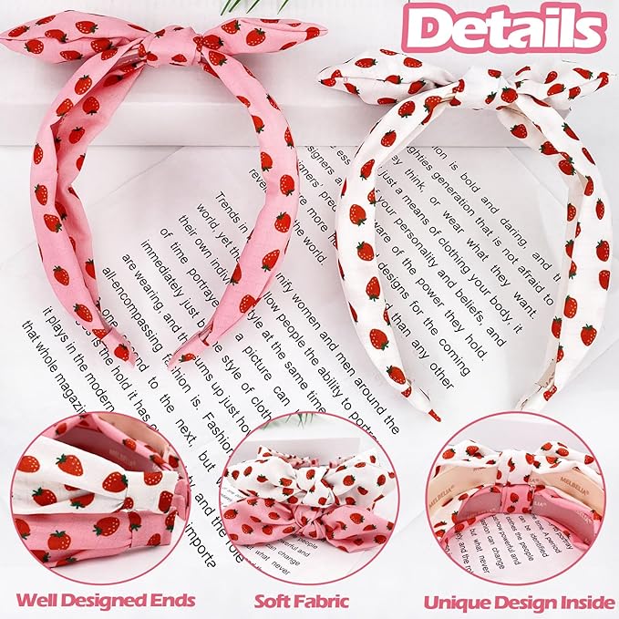 Bow Headbands for Girls Kids, Thin Headband with Bow Women Hair Accessories Fashion Knotted Head Band Non Slip Hairband Hair Hoops for Girls(Red and White, 2Pcs)