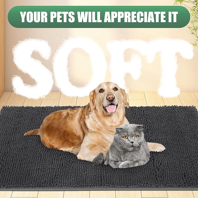 IM HOME Chenille Absorbent Outdoor Doormat 48" x 30", Washable Muddy Door Mats for Dog Non Slip Indoor Doormat Dog Mat for Muddy Paw Front Inside Doormats for Entryway Dark Grey