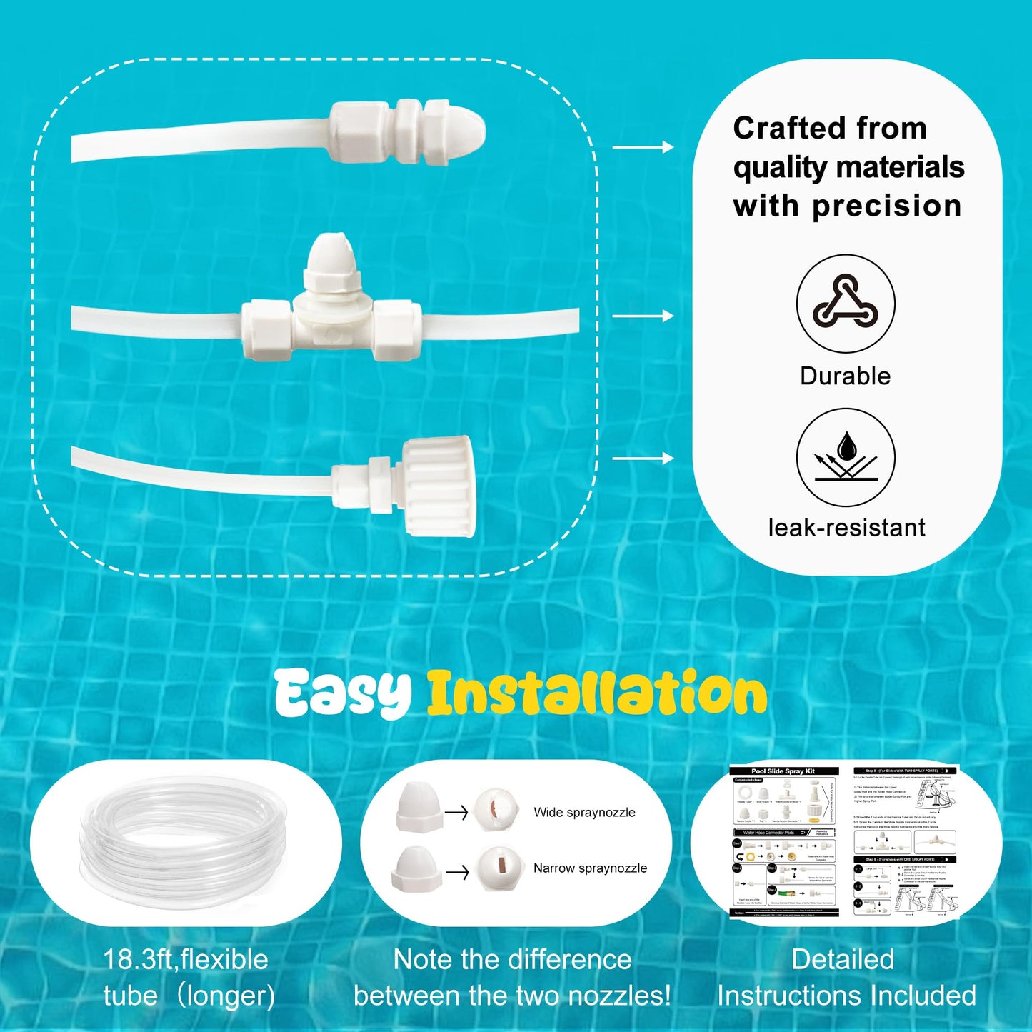 Pool Slide Water Tubing Kit, Inground Pool Slide Hose Kit, Sprayer/Spray Kit for Swimming Pool Slide(Whole Set)