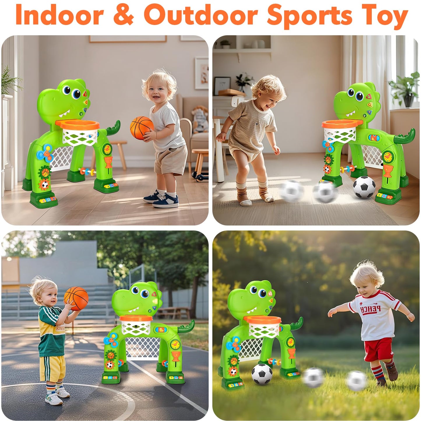 Toddler Basketball Hoop & Soccer Goal, Baby Toys for 1 2 3 Year Old Boys Girls, Kids Sports Toy with Light Sound Music, Dinosaur Toys for 12-16-18 Months, Christmas Birthday Gifts for Ages 1-3