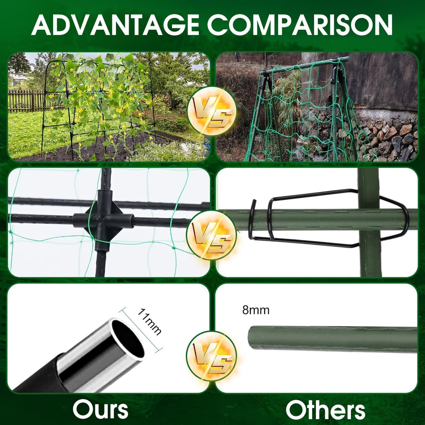 OTOSUNNY Garden Trellis for Climbing Plants Outdoor, Cucumber Trellis for Raised Bed Garden, Arch Trellis Support for Cucumbers Tomatoes Beans Peas, 50x48 inch, Metal Trellis with Netting, Black