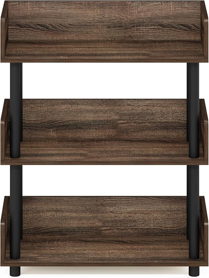 Furinno TURN-N-TUBE Display Shelf, 3-Tier Storage Shelves with Side Panels, Open Shelves Book Shelf with Rounded Corner Top Edges, for Organization and Storage, Living Room, Home Office, Walnut