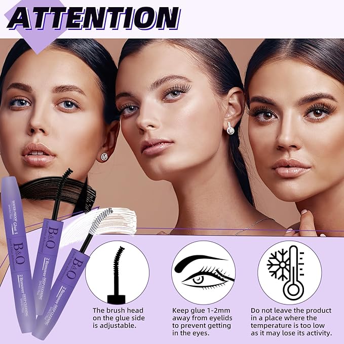 B&Q Lash Glue Remover Lash Glue Remover 2-in-1 Kit Lashs Cluster Glues for Eyelash Clusters with Gentle Lash Removers Waterproof Quick-Dry Formula Portable Travel-Friendly Design(Bond and Remover）