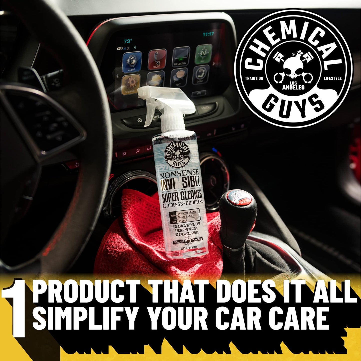 Chemical Guys Nonsense Colorless & Odorless All Surface Cleaner - Interior Cleaner, Safe for Vinyl, Rubber, Plastic, Carpet, and Upholstery, pH Balanced, Residue-Free, Unscented, 16 Fl Oz, Pack of 2